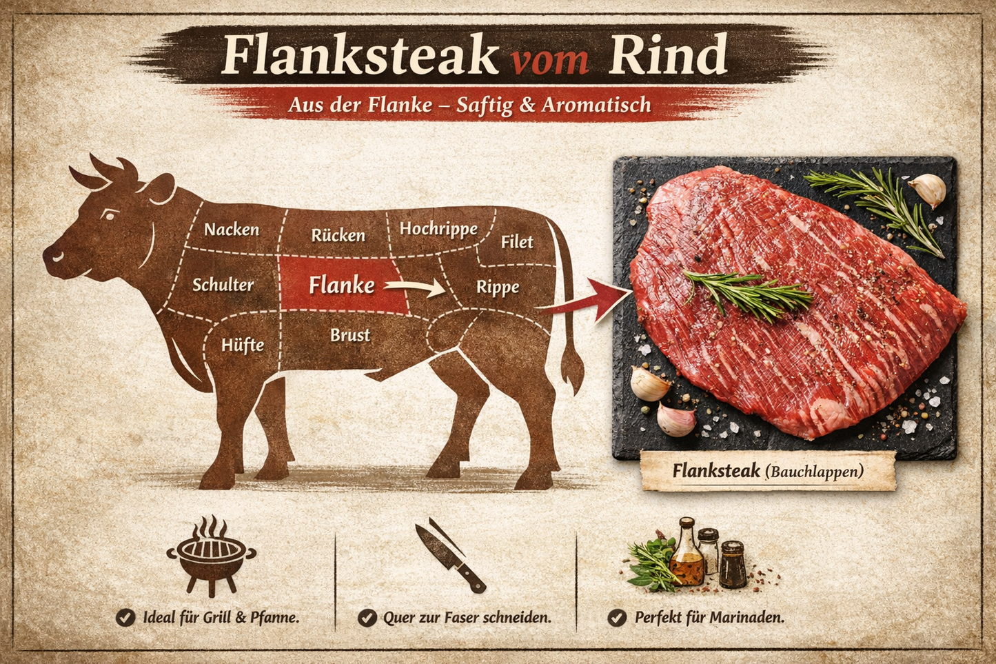 Flanksteak ca. 0,4-0,8 Kg frisch | Hereford | Grass Fed Argentinien 49,98 €/kg inklusive MwSt.